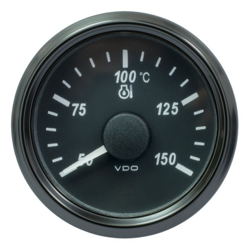 VDO SingleViu 1375 Engine Oil Temperature 150°C Black 52mm Amber Lighted w Red Pointer gauge